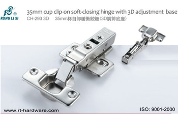 clip-on soft-closing hinge35mm cup clip-on hinge with 3D adjustment base
