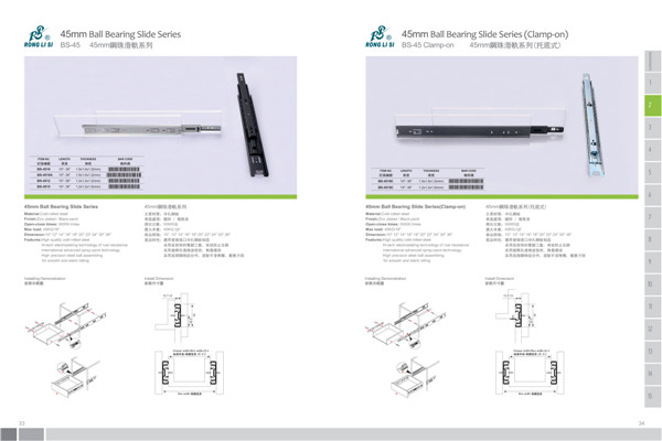 drawer slide45 mm ball bearing slide series(clamp-on)